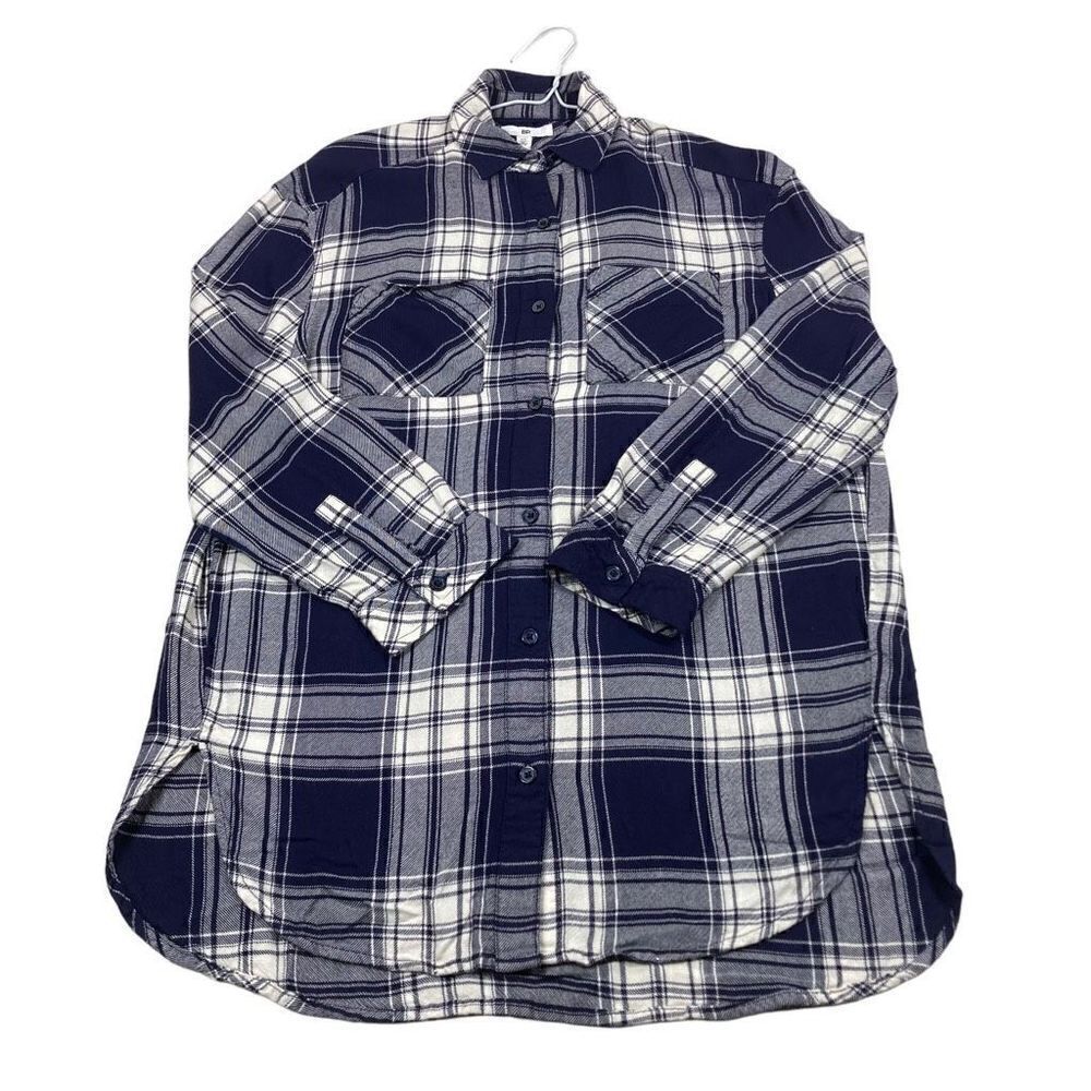 BP‎ Tunic Top Womens Size Extra Small XS Blue Plaid Long Sleeve Button Up
